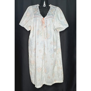 VTG Intimate Options Nightgown Womens Size L Ivory Floral Lace MuuMuu Midi Dress